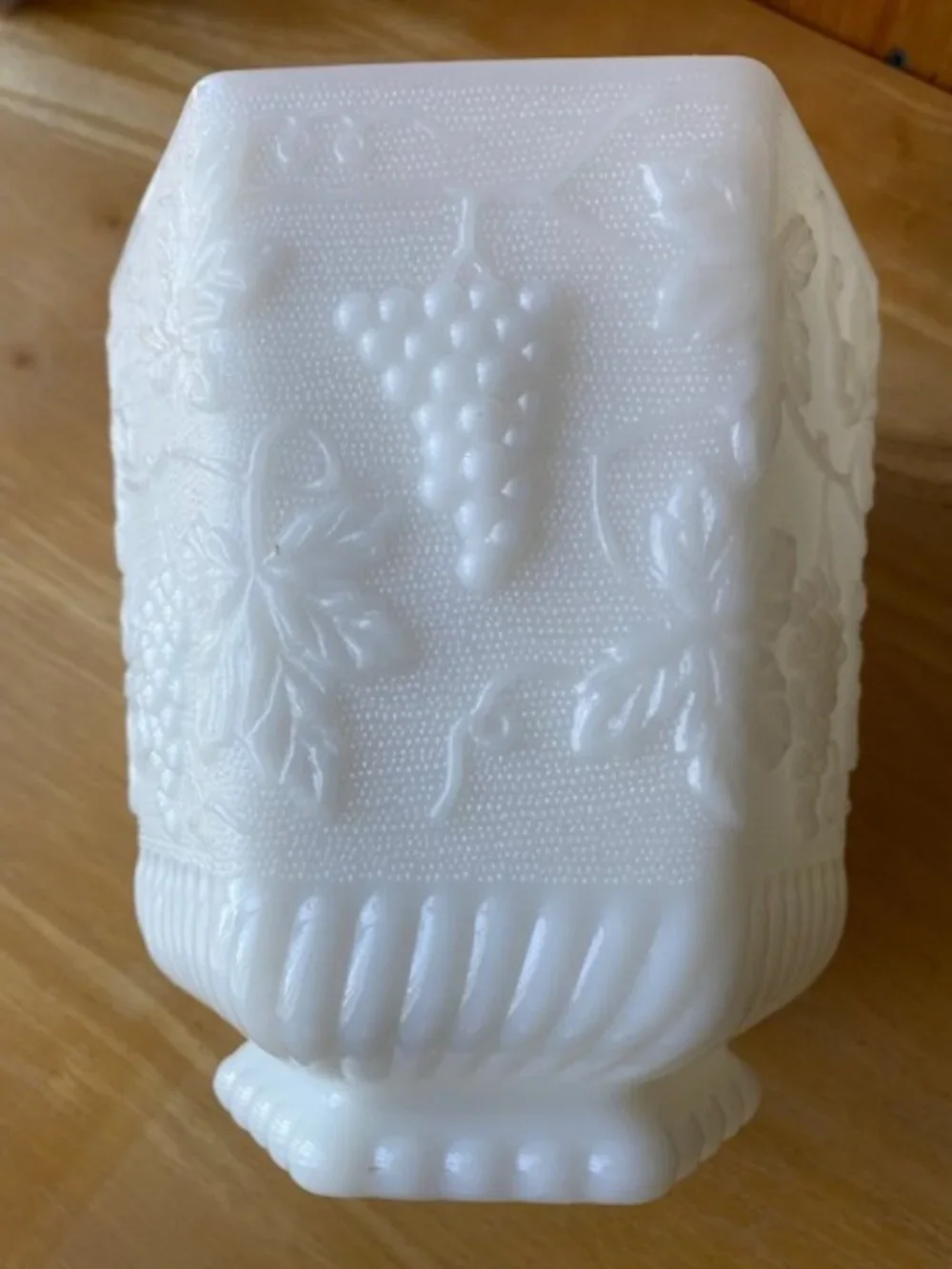 Milk Glass Vase with Grapevine Design